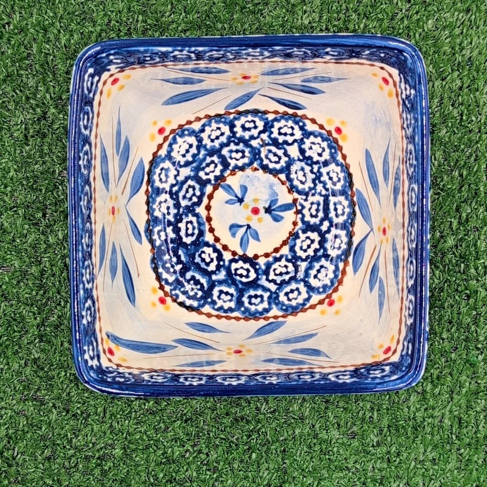 Temptations by Tara Cup Square 6 x3 Bowl Old World Royal Blue Floral - Microwave